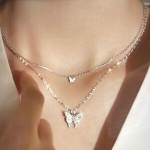 Double-layered Elegant Silver Butterfly Necklace NWT